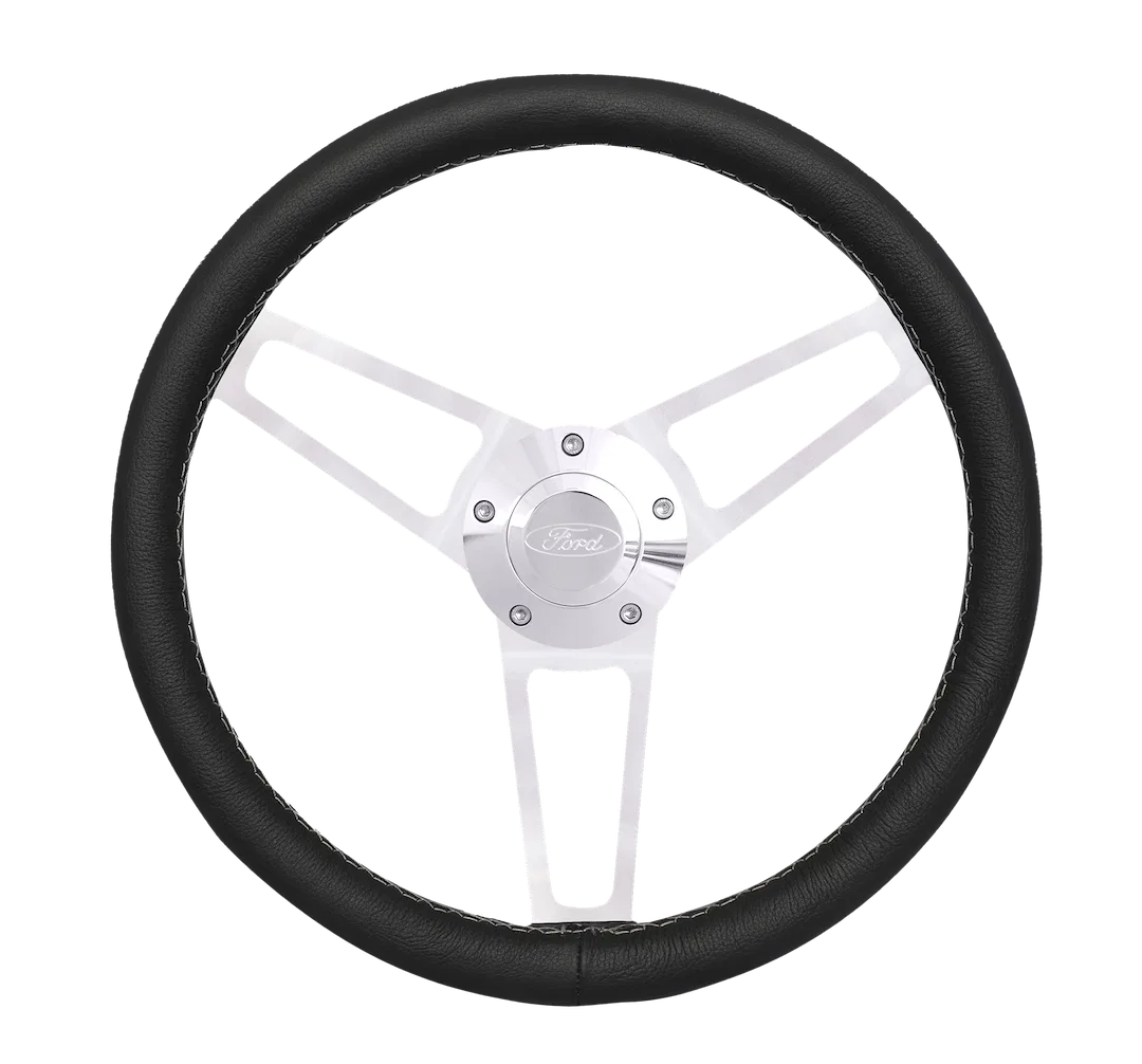 1902-1 – GRANT Steering Wheel, 14-3/4 Inch Diameter 3 Spoke Black Leather Grip Polished Billet Aluminum Spoke With Fo...